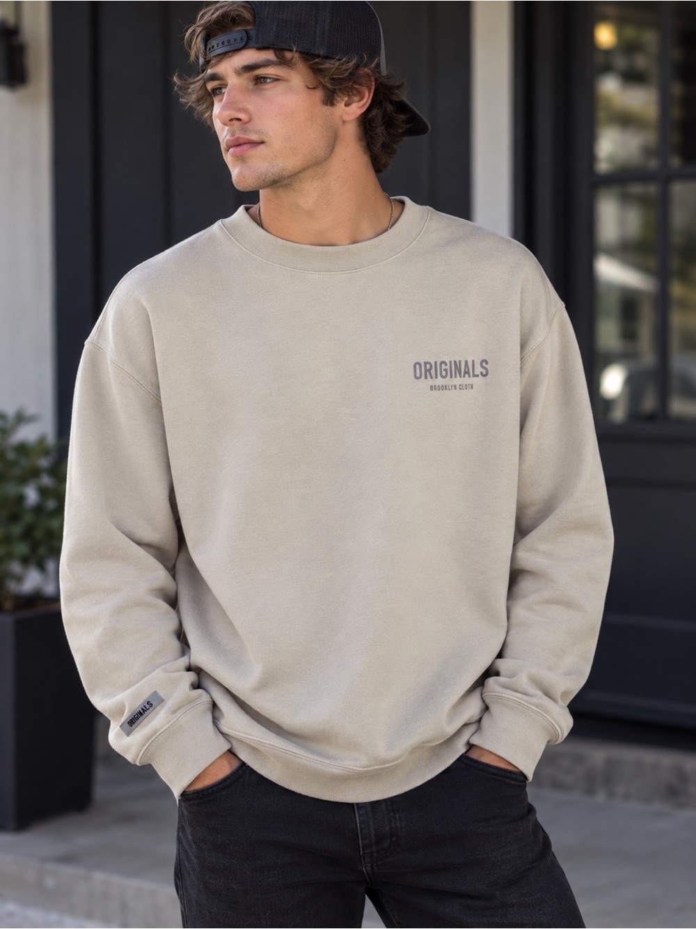 Men's Crewneck Sweatshirt in Light Beige
